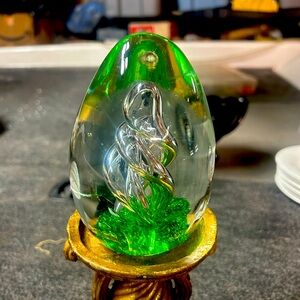 Beautiful Lime Green Swirl Glass Collectible Paperweight